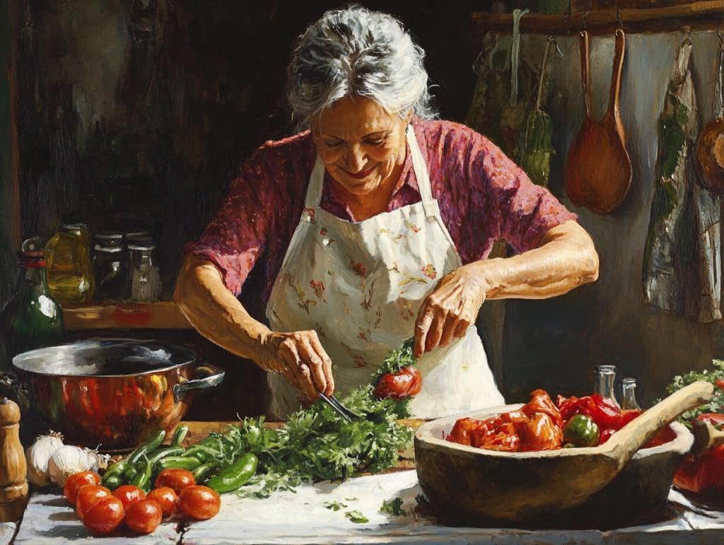 Una abuela cocinando verduras