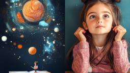 Una niña brillante piensa en sus cosas sin hacer caso de la clase