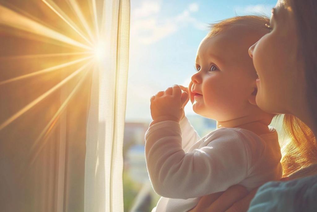 Un niño mirando un rayo de sol