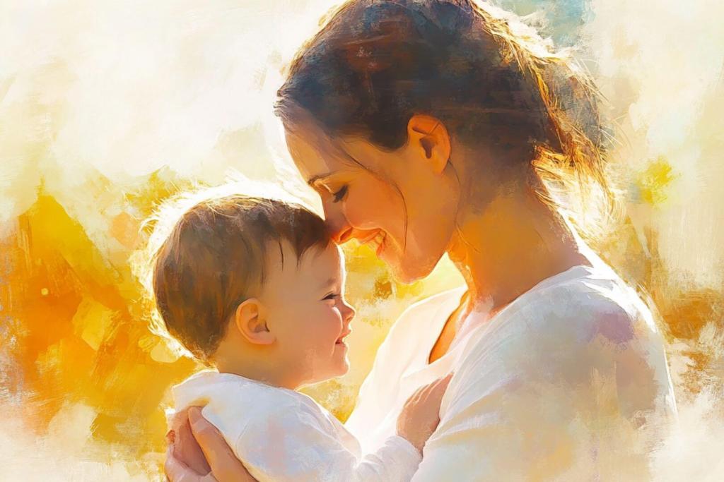 Madre e hijo abrazados y sonrientes