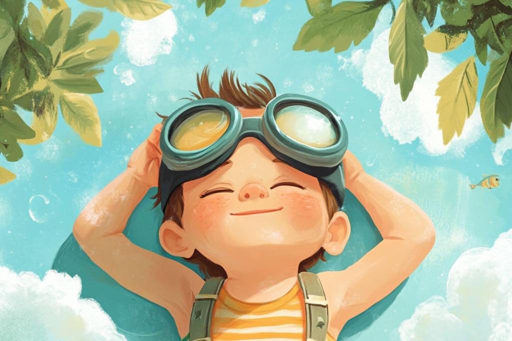 Dibujo gráfico de un niño disfrutando de un día de verano