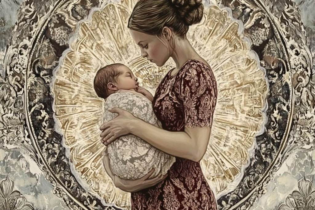 Ilustración de una madre y su bebé