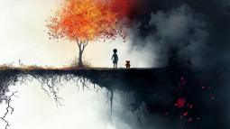 Una imagen de un niño ansioso entre dos mundos