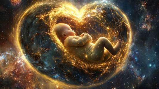Imagen surrealista de un bebé conectando cuerpo y emociones