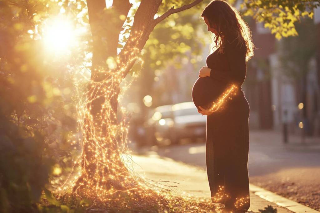 Una mujer embarazada conecta con la naturaleza de su barrio