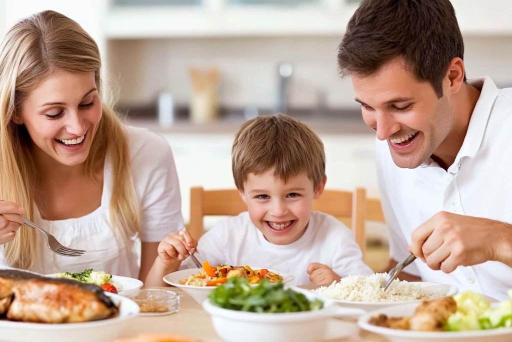 Una familia come alimentos saludables