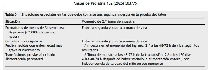 Situaciones especiales en las que debe tomarse una segunda muestra en la prueba del talón