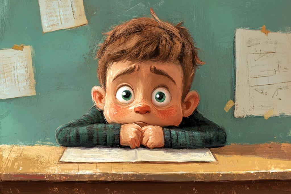 Ilustración de un niño aburrido en clase