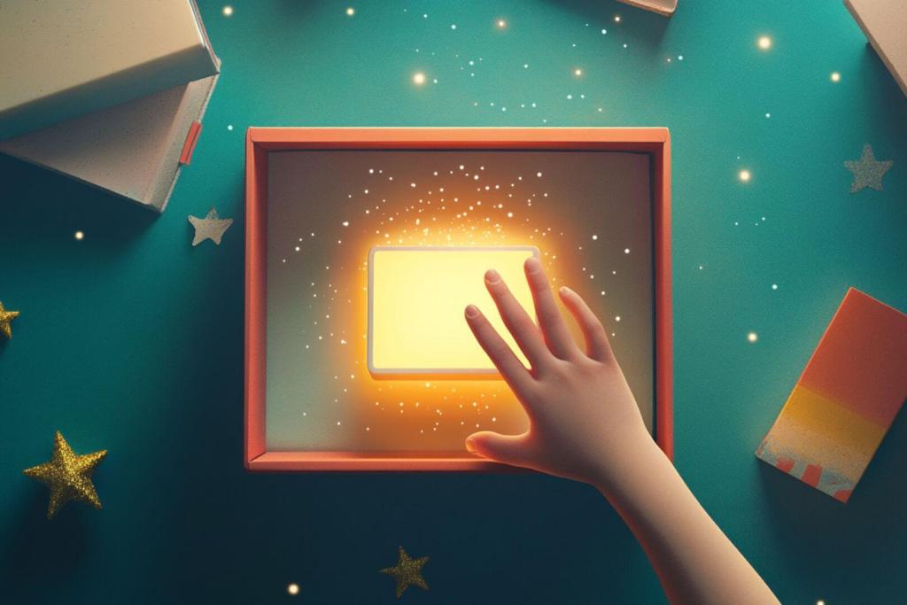 Ilustración de una tablet como "regalo" a un niño