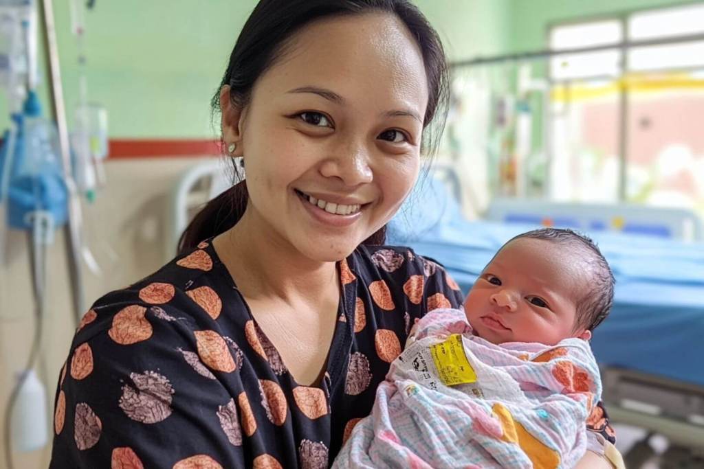 Una madre con su bebé recién nacido en el hospital