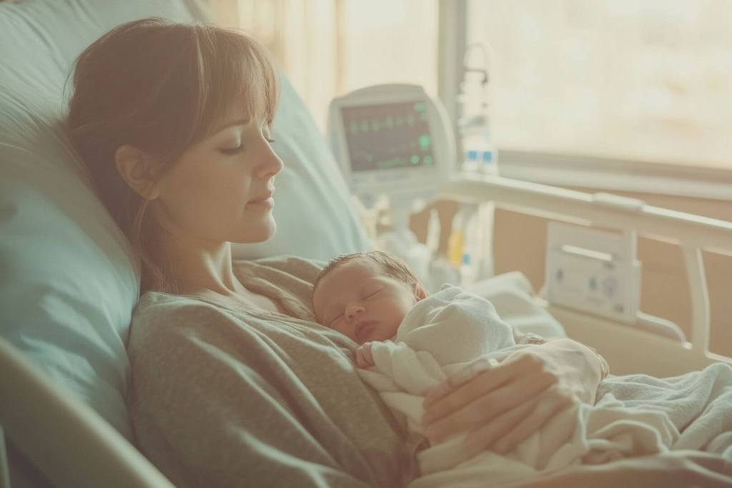 Madre e hija descansan en el hospital tras el parto