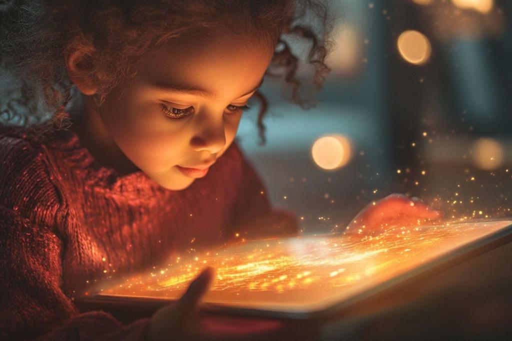 Imagen futurista de una niña con una tablet