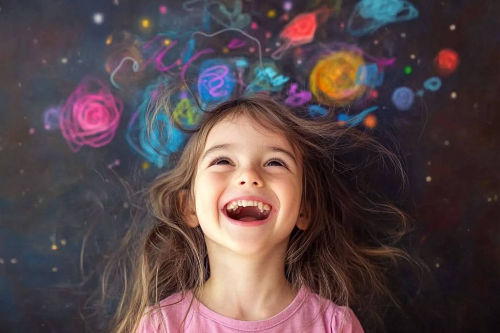Una niña inteligente es feliz en un ambiente creativo