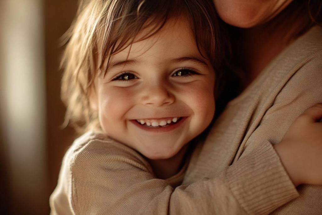 Una niña feliz abrazada