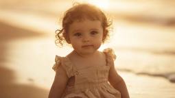 Retrato de una niña en un atardecer de verano en la playa