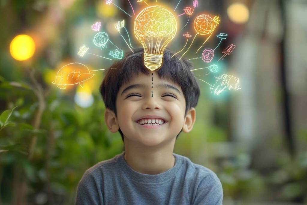 Imagen que simula las ideas que salen del cerebro de un niño