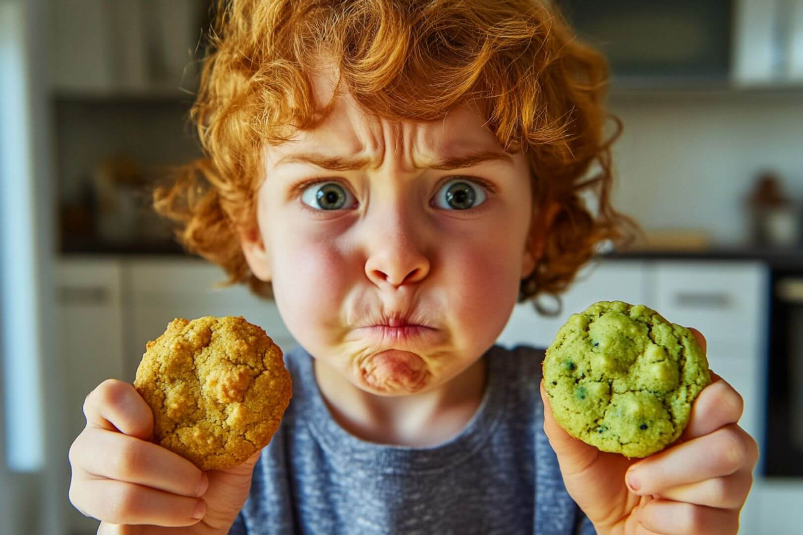 Un niño rechaza las galletas verdes