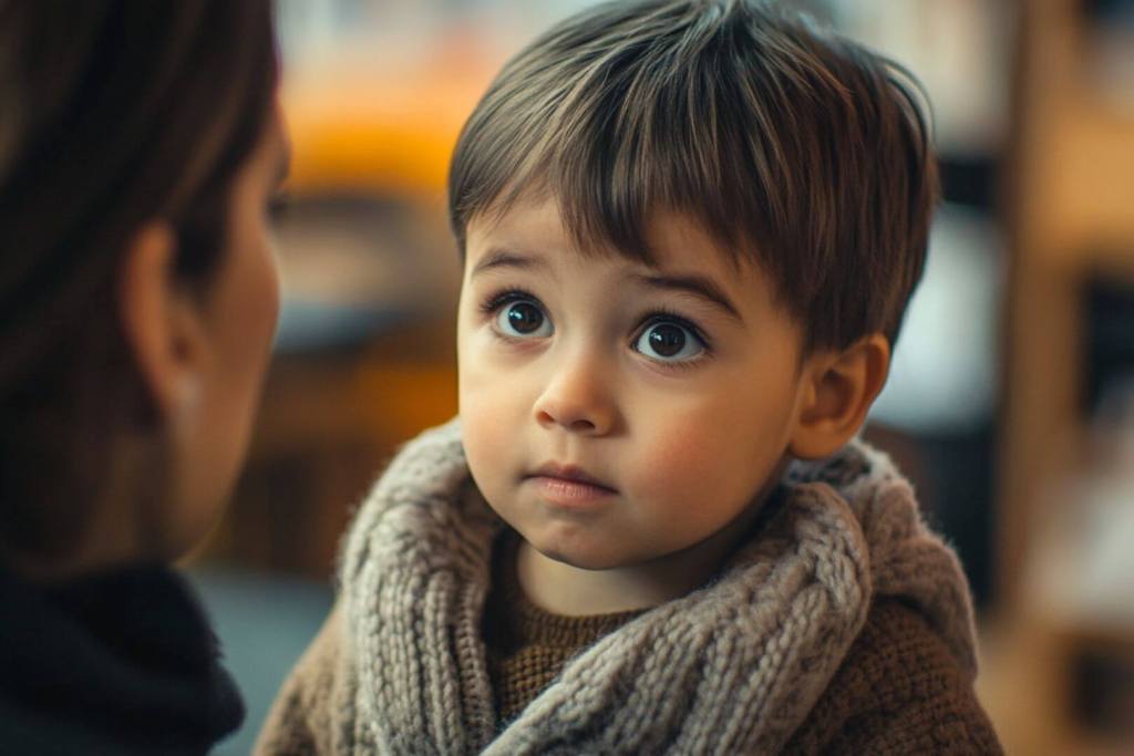 Un niño observa a su adulto de confianza
