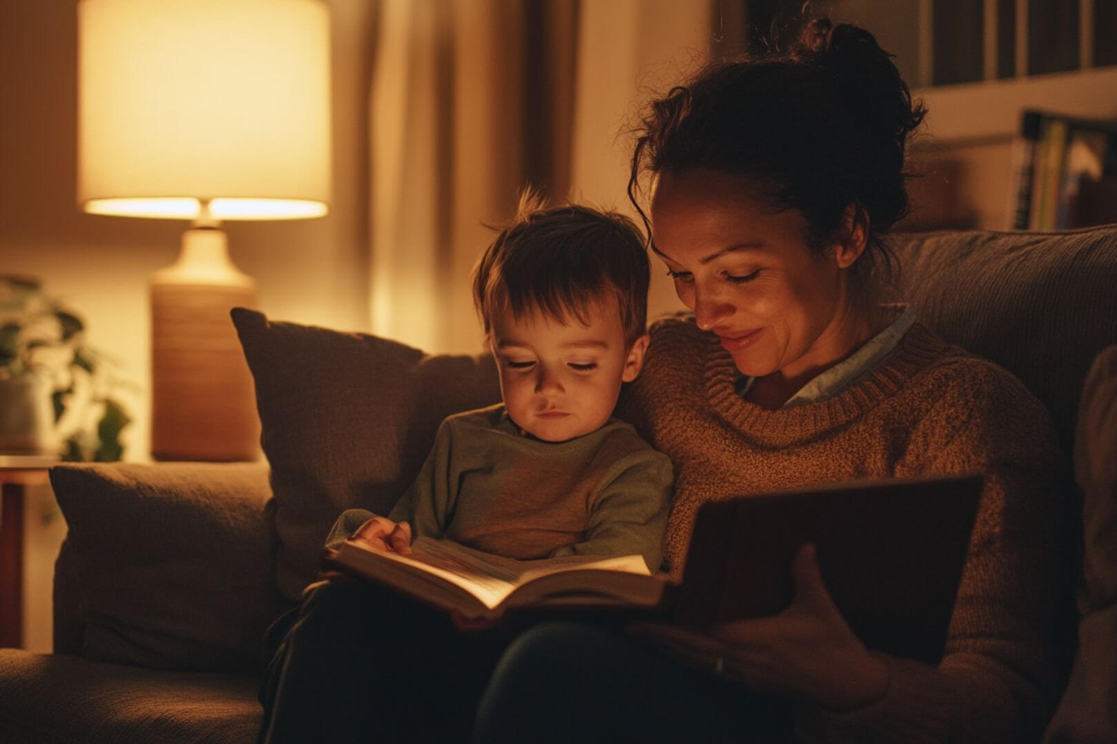 Madre e hijo leyendo