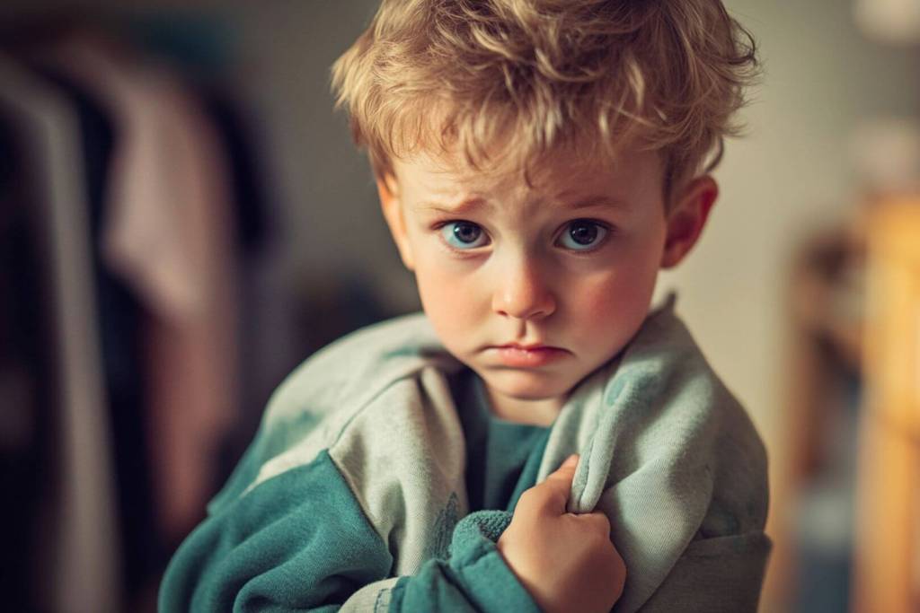 Un niño con gesto contrariado