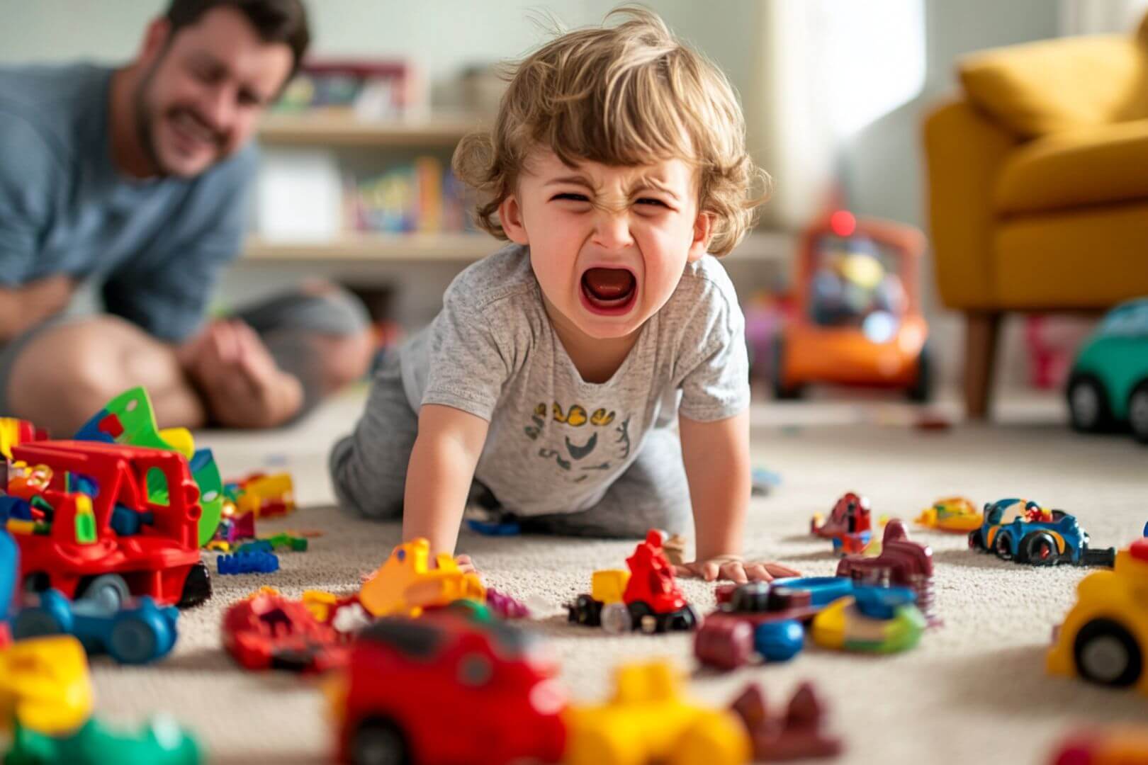 Un niño llora porque le dice algo su padre