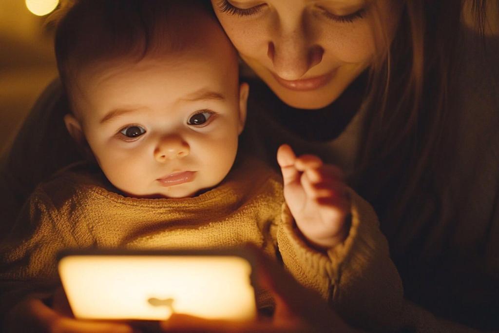 Madre y bebé, con el móvil antes de dormir