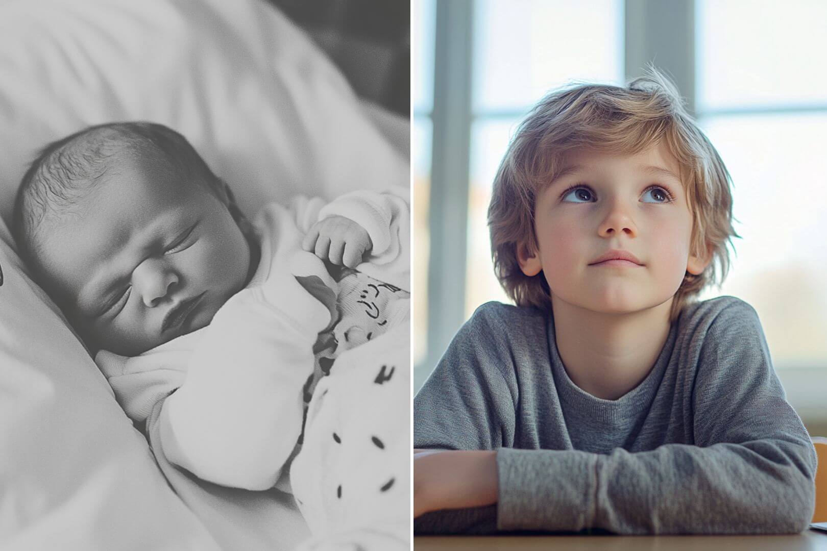 Montaje: recién nacido prematuro y con 9 años de edad