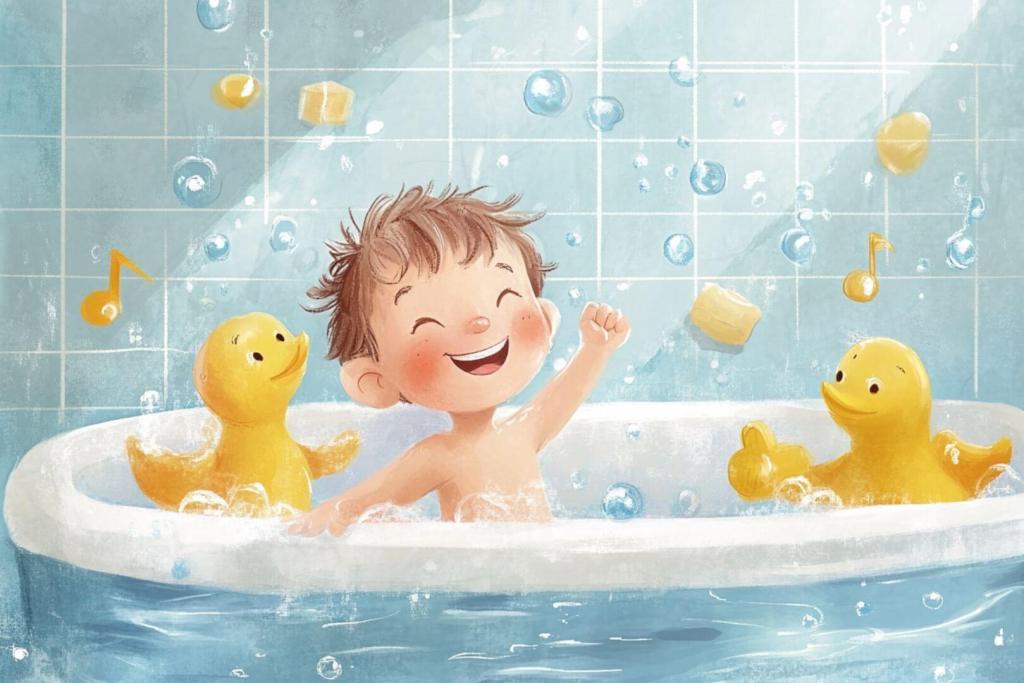 La hora del baño se convierte en una fiesta musical llena de risas y burbujas.