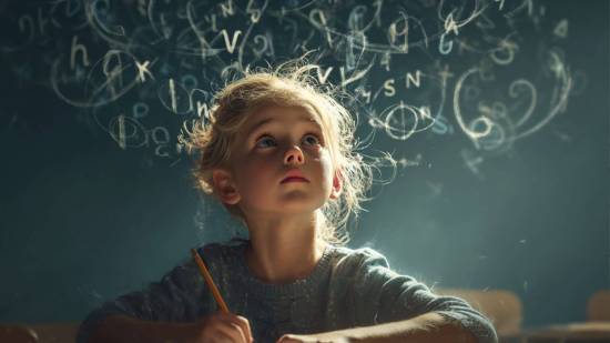 Una niña con altas capacidades y dislexia, enfrentando las letras que se mezclan en su mente mientras estudia