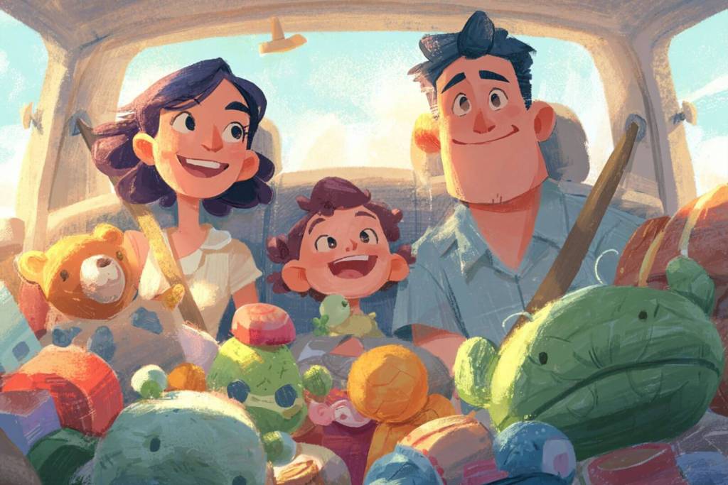 Interior del coche: seguridad, sonrisas y juegos en un viaje familiar inolvidable.
